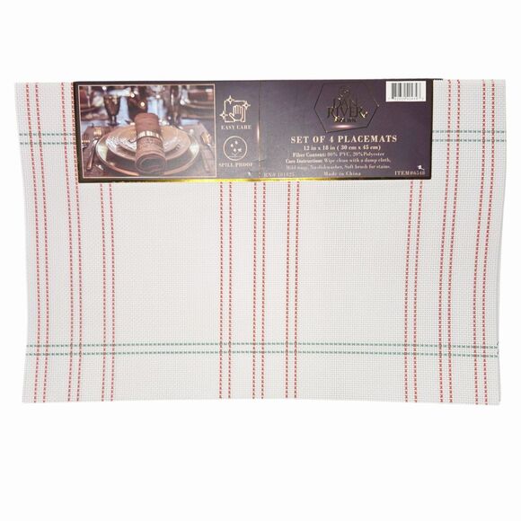 Dan River Set of 4 White Stripes Rectangular Placemats PVC Woven Table Mats - Picture 4 of 7